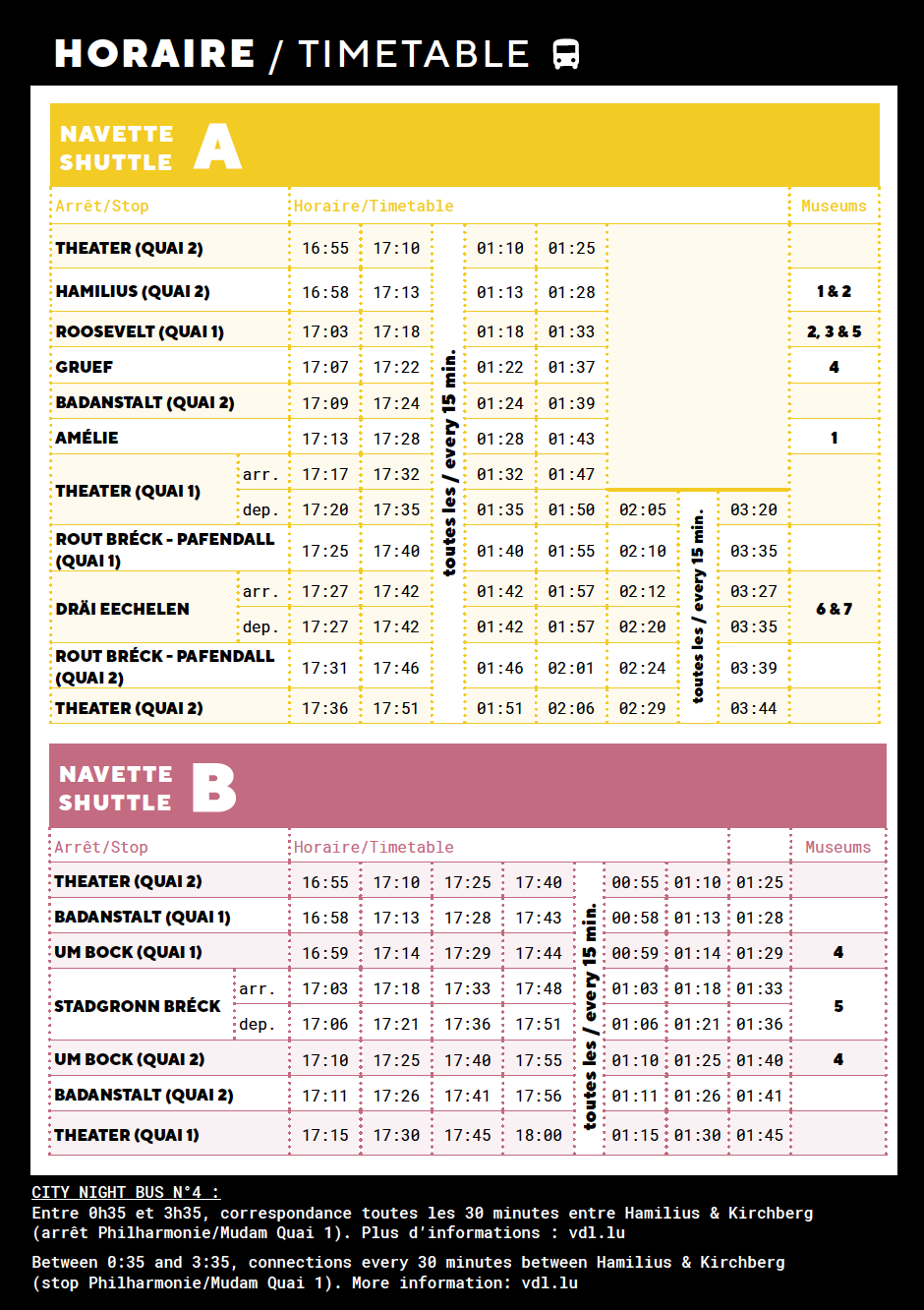 Horaire navettes